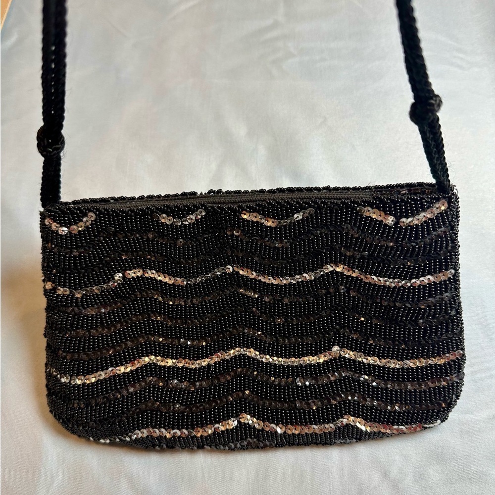 Vintage Beaded Purse Black Sequin Evening Bag Made in Hong Kong Fashion Imports - Picture 8 of 8